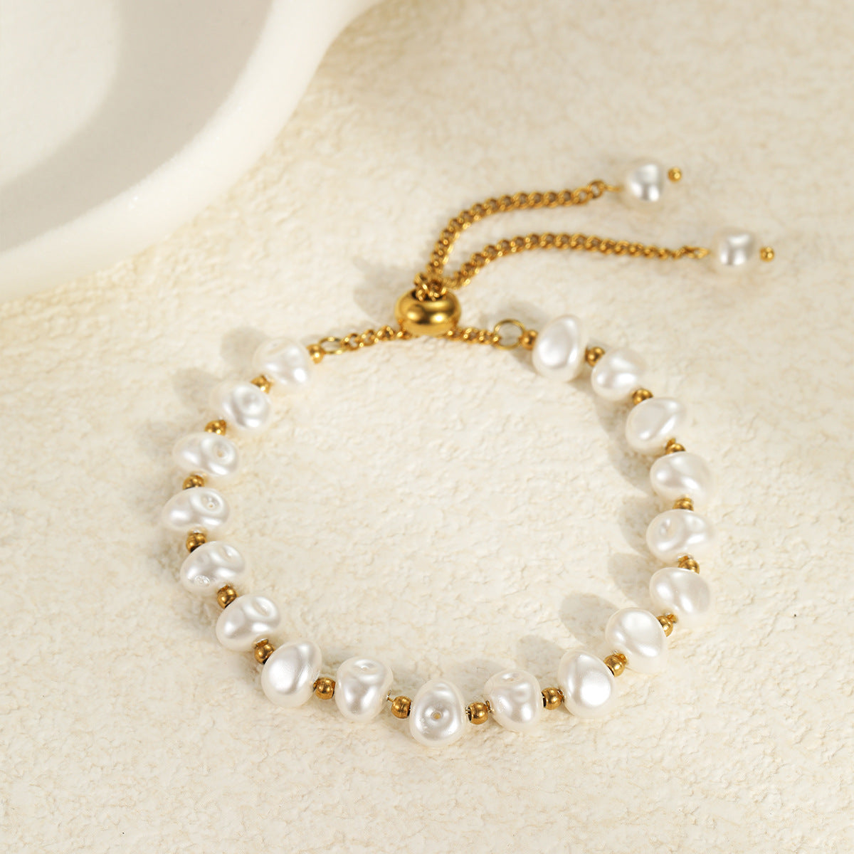 18k Gold Plated Pearls Bracelet Earrings Gorgeous Baroque Jewelry Set