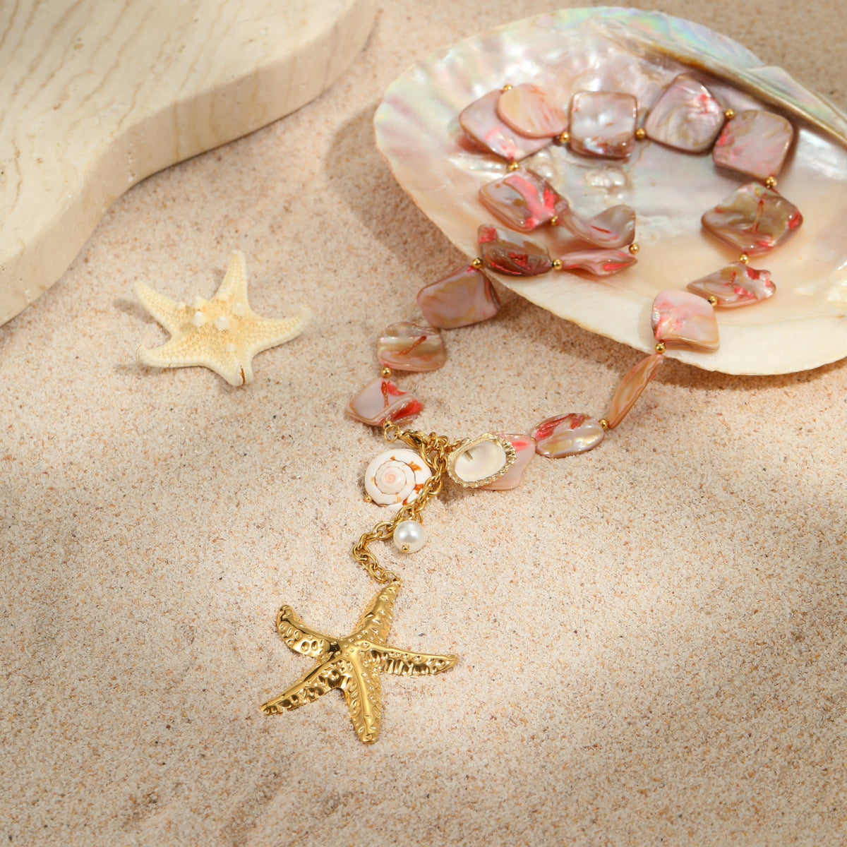 18k Gold Plated Titanium Steel Necklace Gorgeous Shell Jewelry