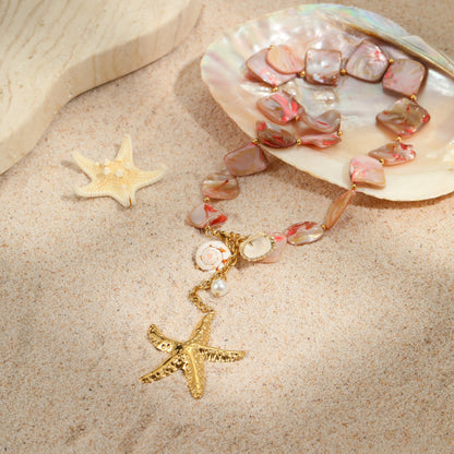 18k Gold Plated Titanium Steel Necklace Gorgeous Shell Jewelry
