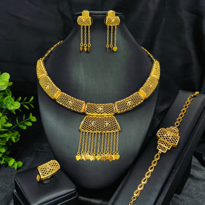 Vintage Jewelry Set 24k Gold Plated Necklace Diamond Bracelet Earrings Set