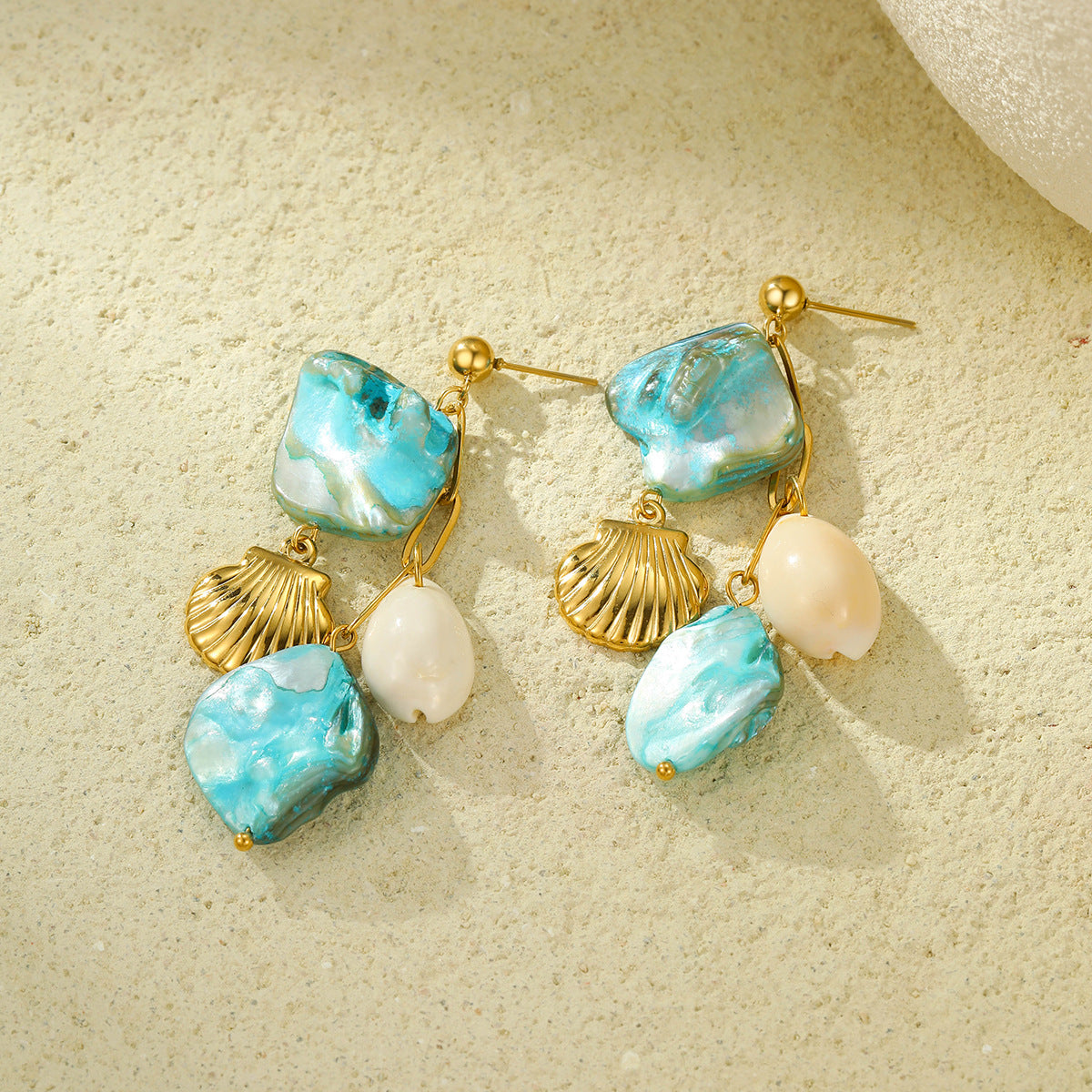 18k Gold Plated Titanium Steel Earrings Gorgeous Shell Jewelry
