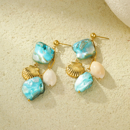 18k Gold Plated Titanium Steel Earrings Gorgeous Shell Jewelry