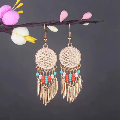 Vintage Jewelry Feather Tassel Earrings Bohemian Chandelier Earrings