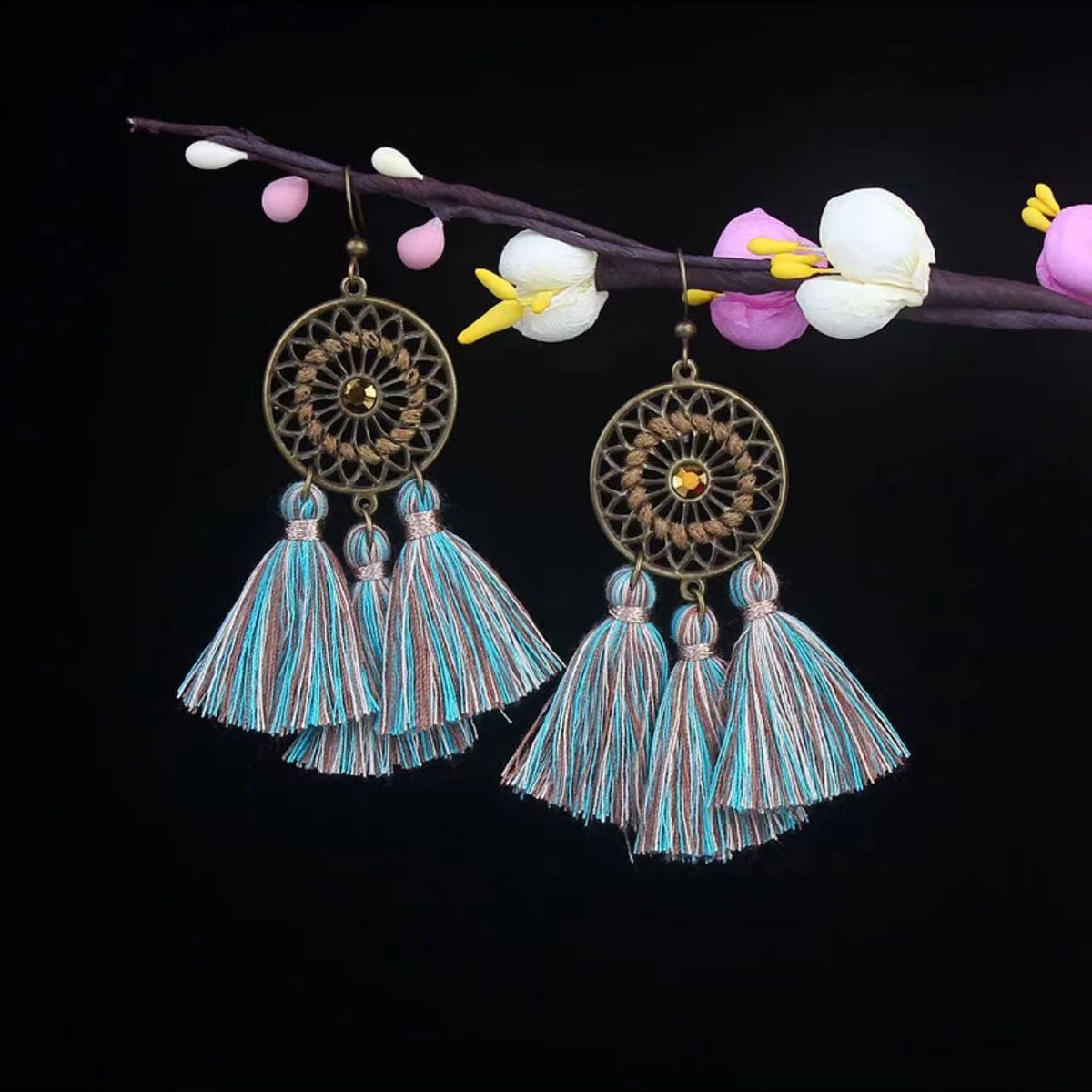 Vintage Jewelry Feather Tassel Earrings Bohemian Chandelier Earrings