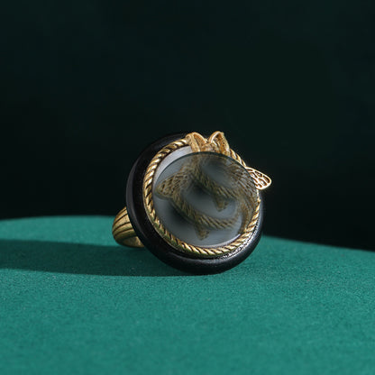 Vintage Copper Mother of Pearl Diamond Rings Queen Cameo