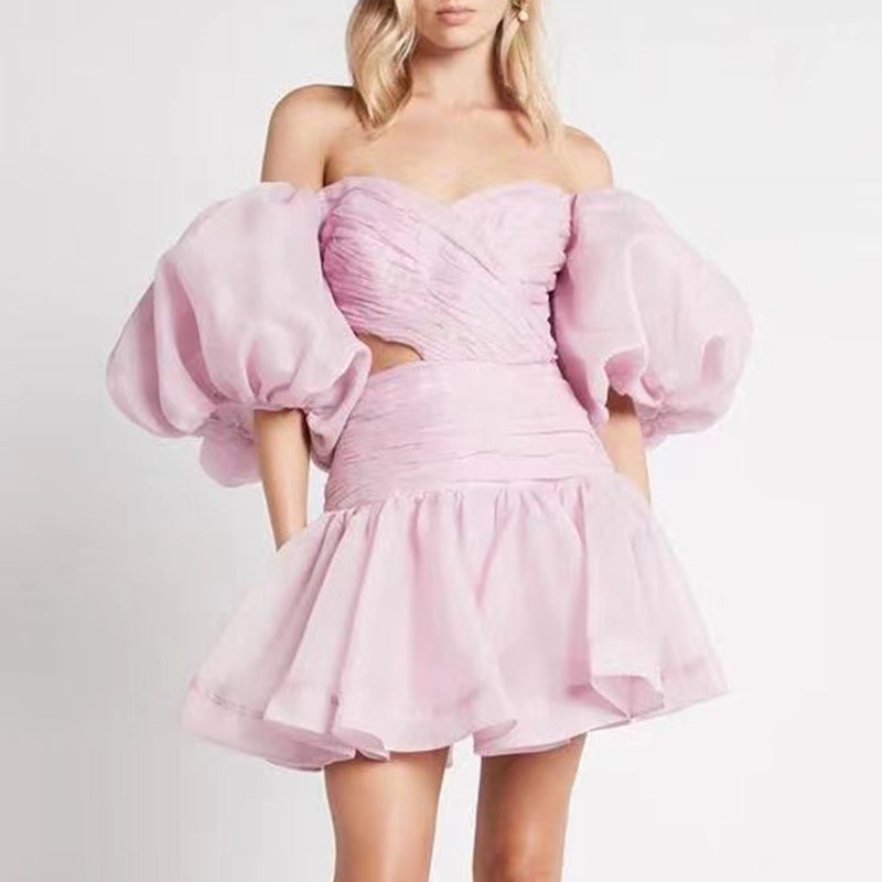 Party Puff Bubble Sleeve Skater Mini Dresses