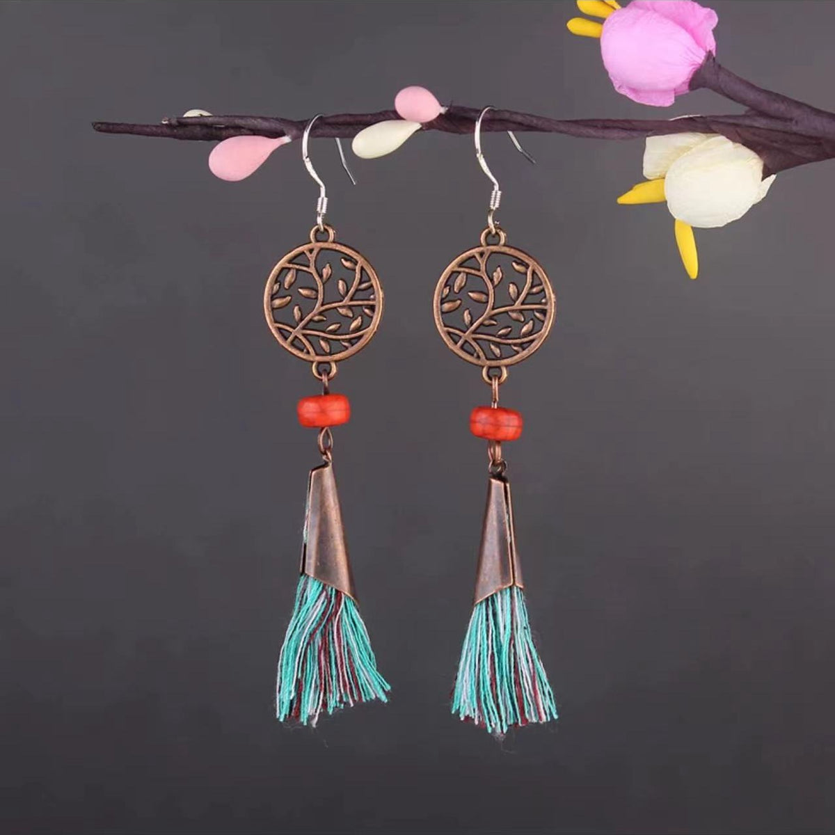 Vintage Jewelry Feather Tassel Earrings Bohemian Chandelier Earrings