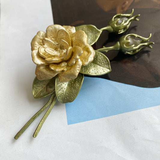 Genuine Freshwater Pearls Rose Brooch With 24k Gold Plated