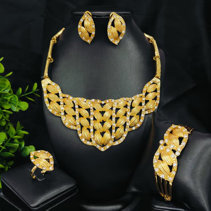 Vintage Jewelry Set 24k Gold Plated Necklace Diamond Bracelet Earrings Set