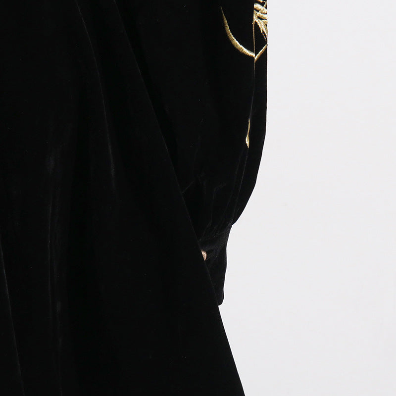 Velvet Wheat Embroidery Mini Dresses