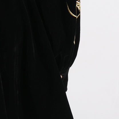 Velvet Wheat Embroidery Mini Dresses