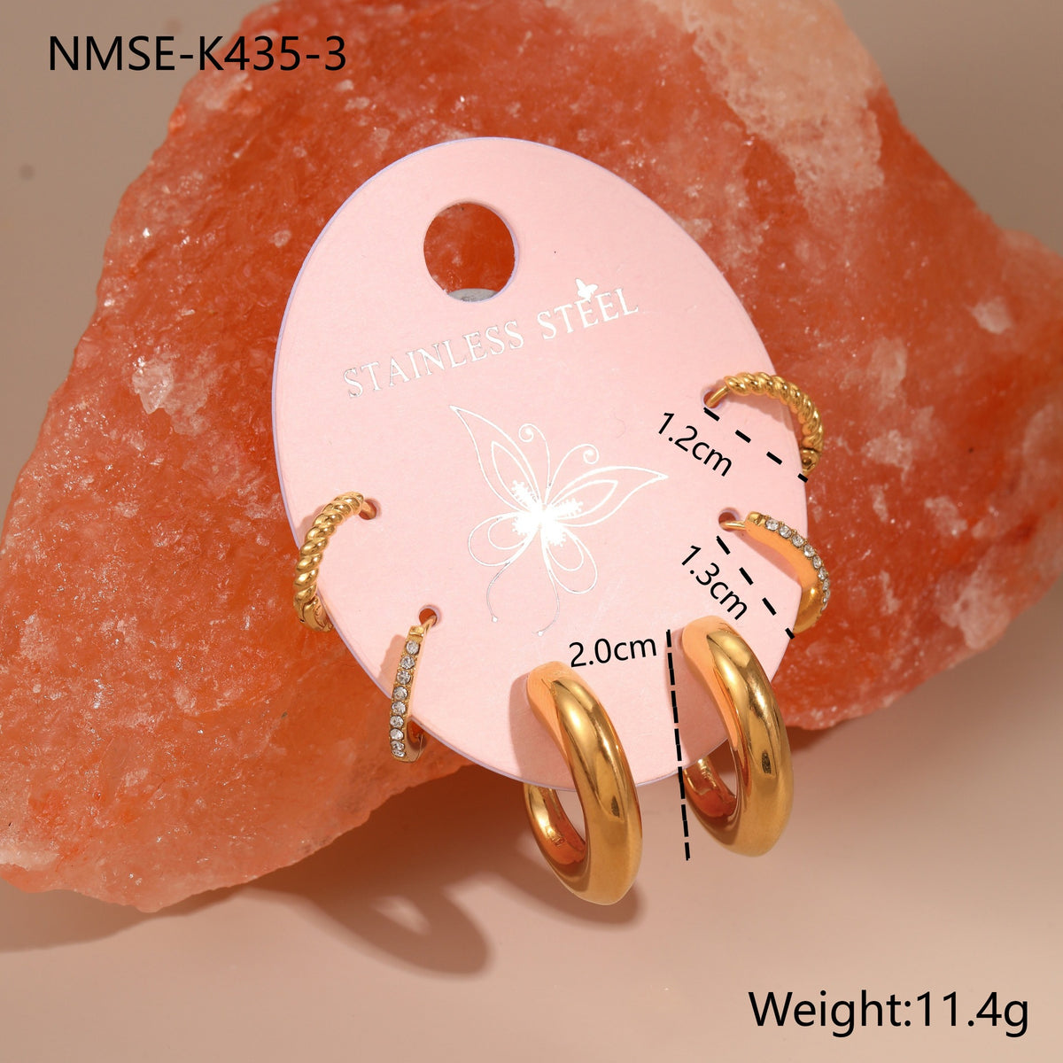 18k Gold Plated Diamonds Stainless Earrings Gorgeous 3-In-1 Jewelry Set