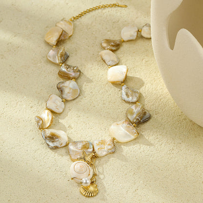 18k Gold Plated Titanium Steel Necklace Gorgeous Shell Jewelry