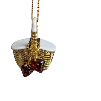 24K Solid Gold Plated Basket And Strawberry Pendant Necklace