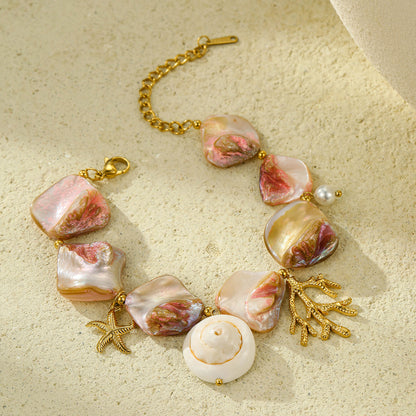 18k Gold Plated Titanium Steel Bracelet Gorgeous Shell Jewelry