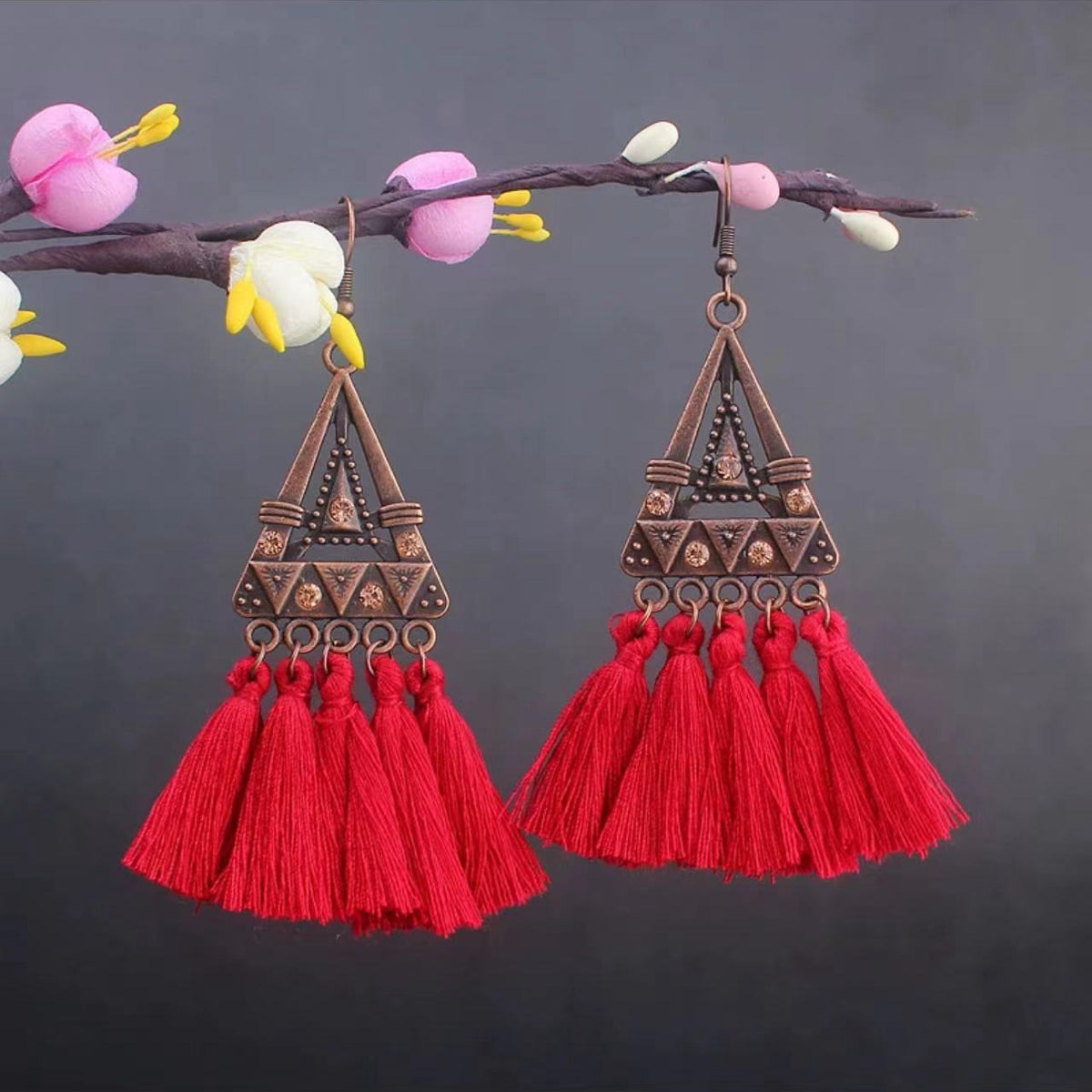 Vintage Jewelry Feather Tassel Earrings Bohemian Chandelier Earrings