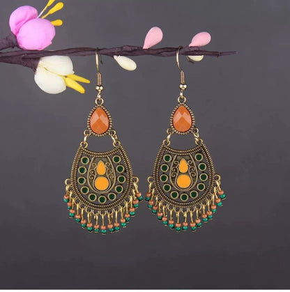 Vintage Jewelry Feather Tassel Earrings Bohemian Chandelier Earrings