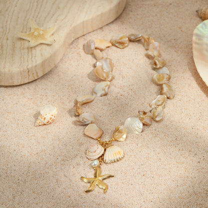 18k Gold Plated Titanium Steel Necklace Gorgeous Shell Jewelry