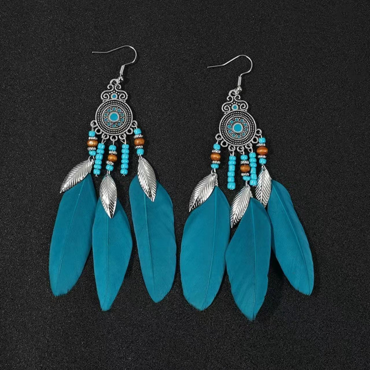 Vintage Jewelry Feather Tassel Earrings Bohemian Chandelier Earrings