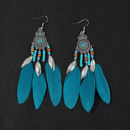 Vintage Jewelry Feather Tassel Earrings Bohemian Chandelier Earrings
