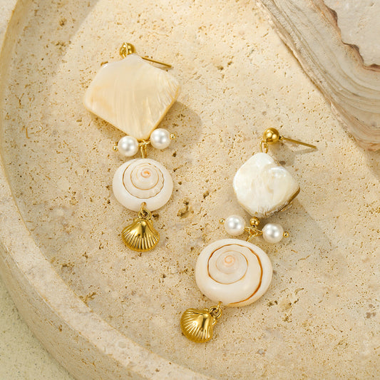 18k Gold Plated Titanium Steel Earrings Gorgeous Shell Jewelry
