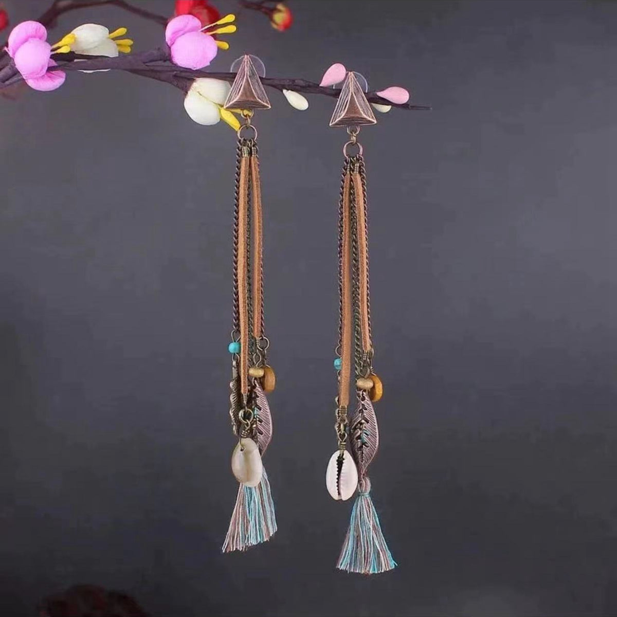 Vintage Jewelry Feather Tassel Earrings Bohemian Chandelier Earrings