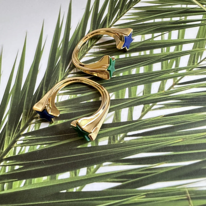 24K Gold Plated Meteor Gem Open Rings Hypoallergenic Gorgeous Jewelry