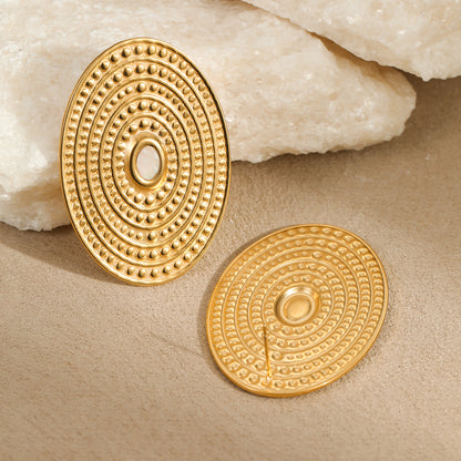 18k Gold Plated Oval Spiral Disc Earrings Gorgeous Titanium Jewelry