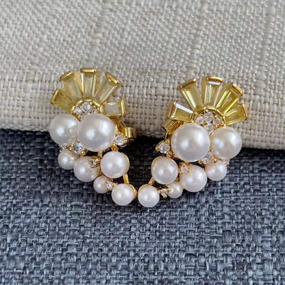 24k Gold Plated Flower Pearls Drop Earrings