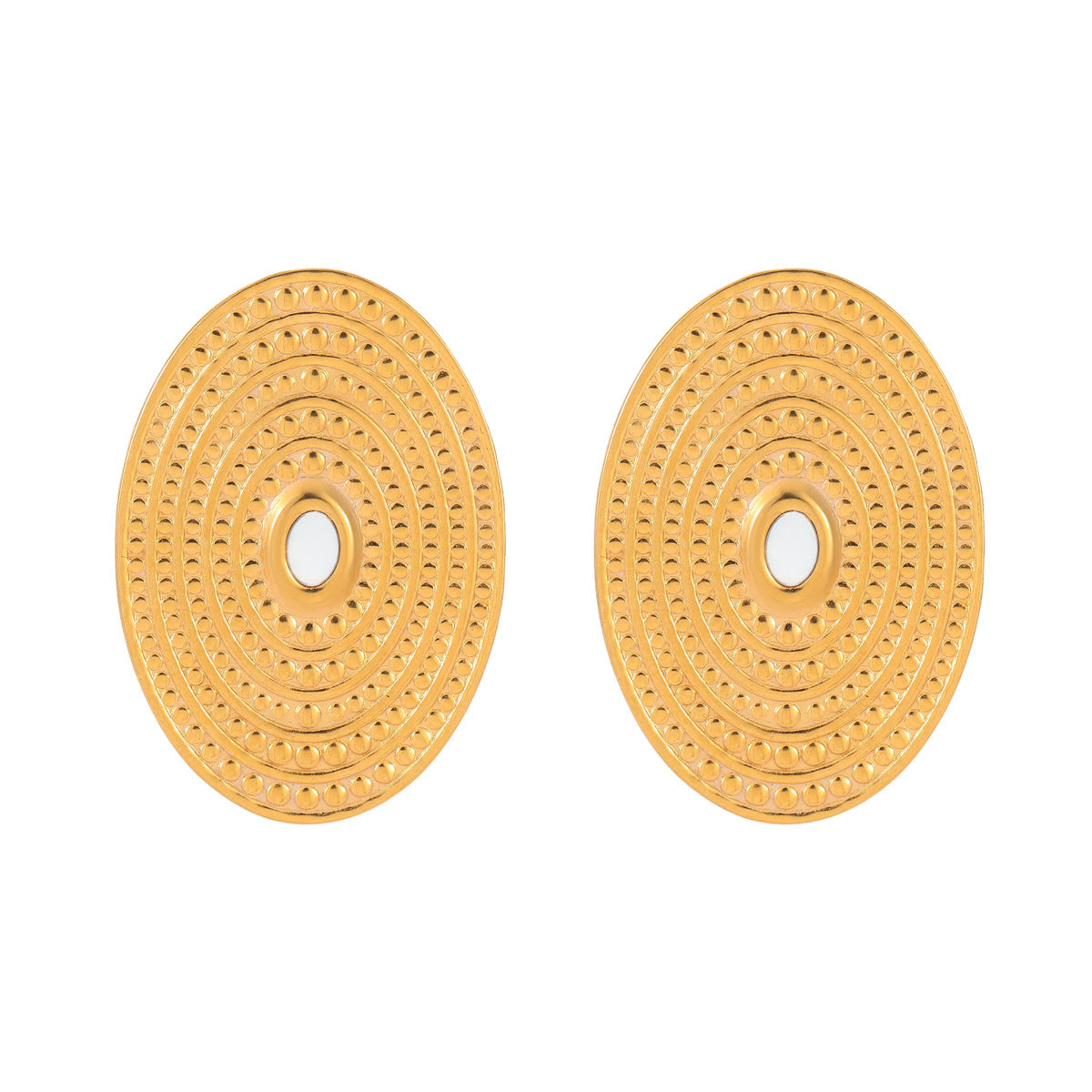 18k Gold Plated Oval Spiral Disc Earrings Gorgeous Titanium Jewelry