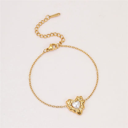 18k Gold Plated Necklace Bracelet Irregular Heart Pearl Earrings Gorgeous Jewelry Set
