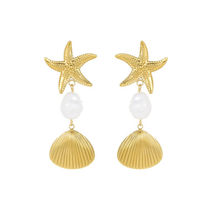 18k Gold Plated Starfish Drop Earrings Gorgeous Jewelry
