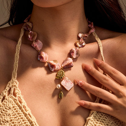 Pink Seashell Beaded Conch Pearl Pendant
