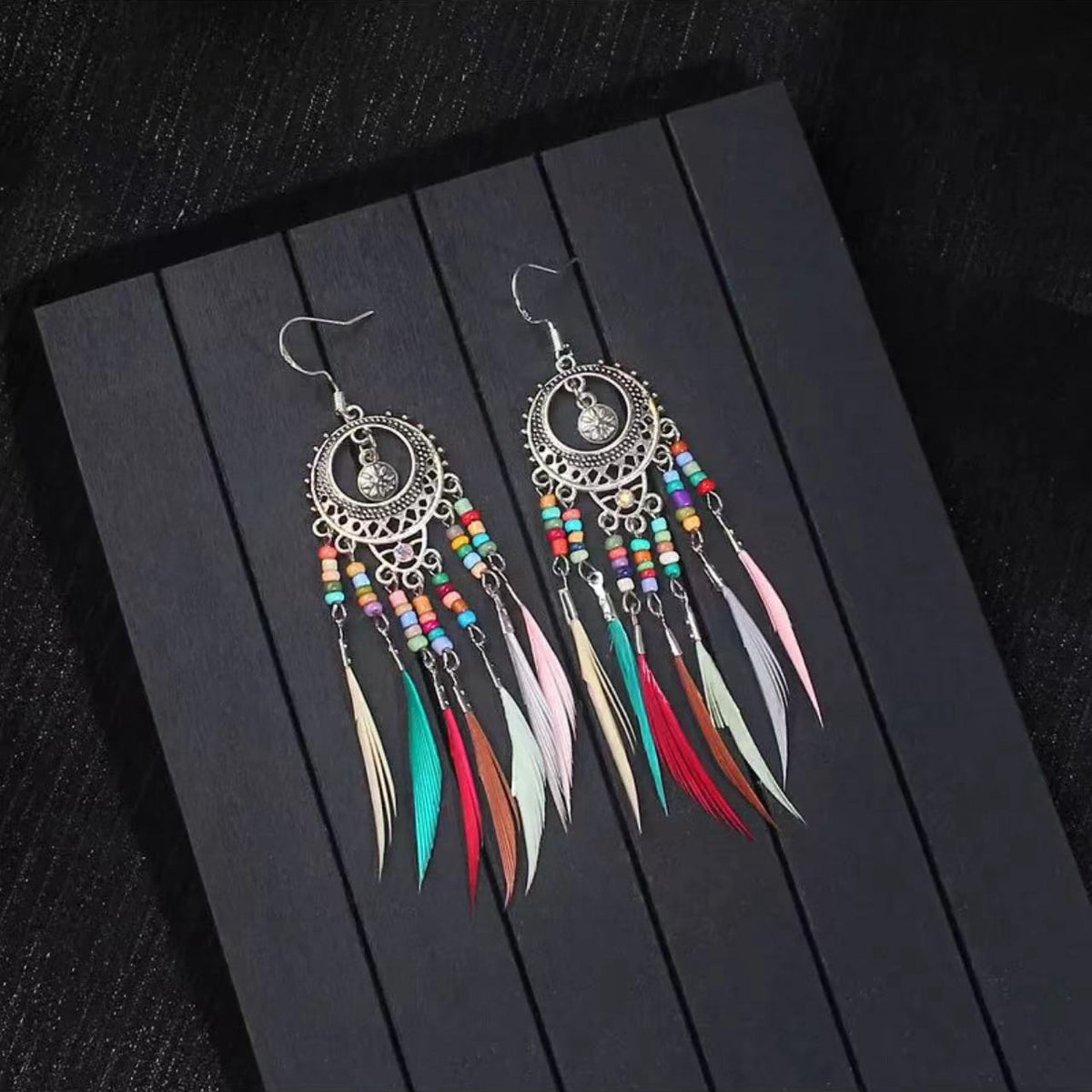 Vintage Jewelry Feather Tassel Earrings Bohemian Chandelier Earrings