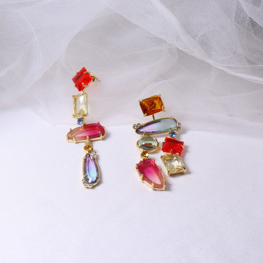 24K Solid Gold Plated Asymmetric Earrings Baroque Geometric Style