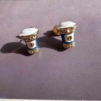 24K Solid Gold Plated Diamond Earrings With Enamel Ice Cream Donuts Pendant