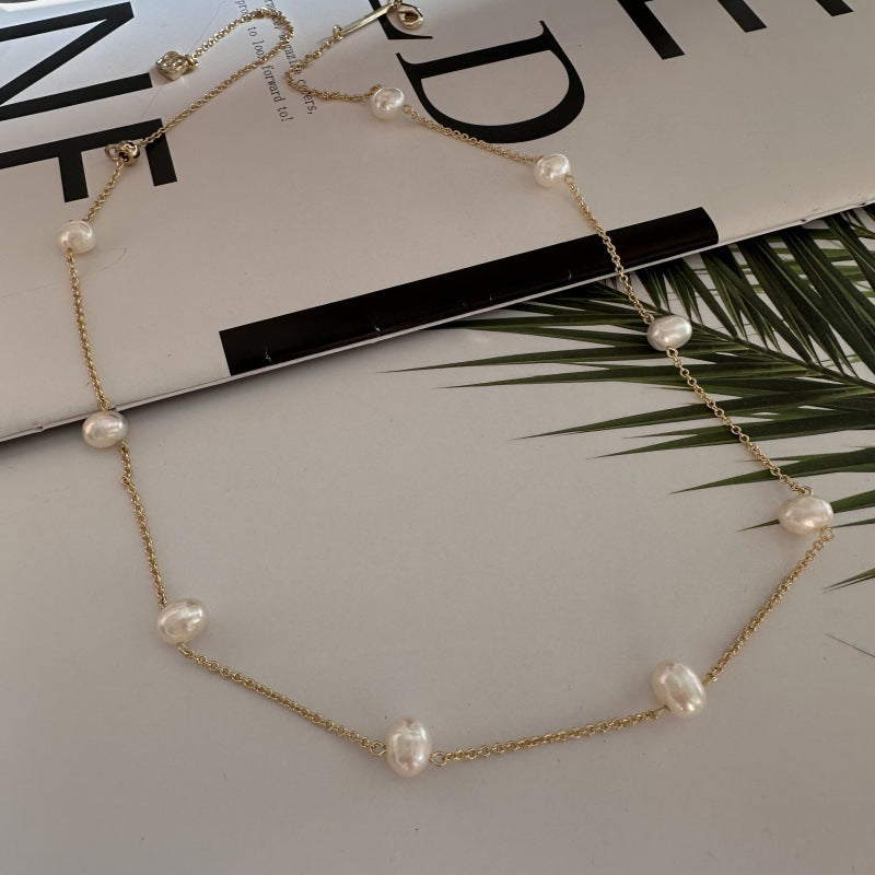 24K Gold Plated Hypoallergenic Brass Chain Freshwater Pearls Necklace