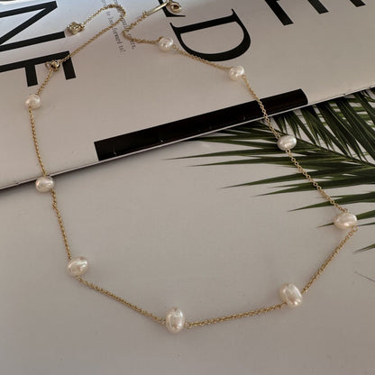24K Gold Plated Hypoallergenic Brass Chain Freshwater Pearls Necklace