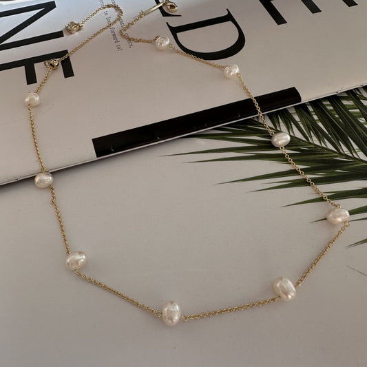 24K Gold Plated Hypoallergenic Brass Chain Freshwater Pearls Necklace