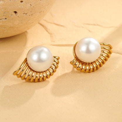 Vintage Elegant 18k Gold Plated Earrings Gorgeous Titanium Pearls Jewelry