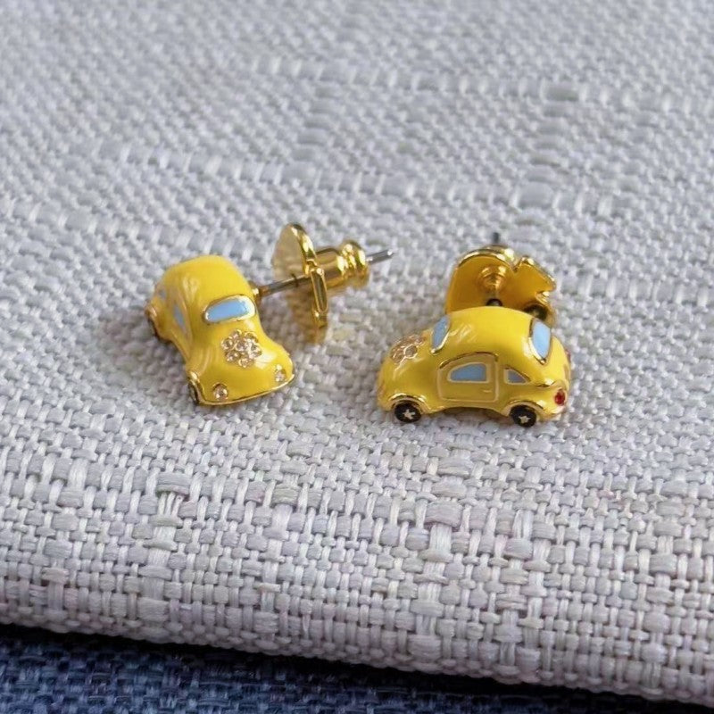 24K Solid Gold Plated Beetle Car Earrings