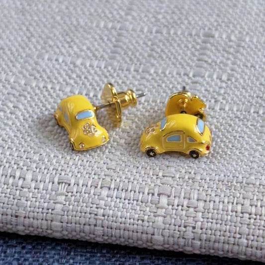 24K Solid Gold Plated Beetle Car Earrings