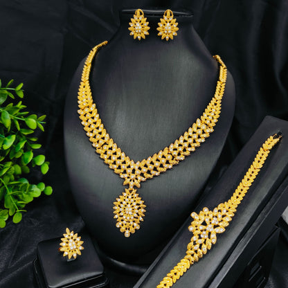 Vintage Jewelry Set 24k Gold Plated Necklace Diamond Bracelet Earrings Set