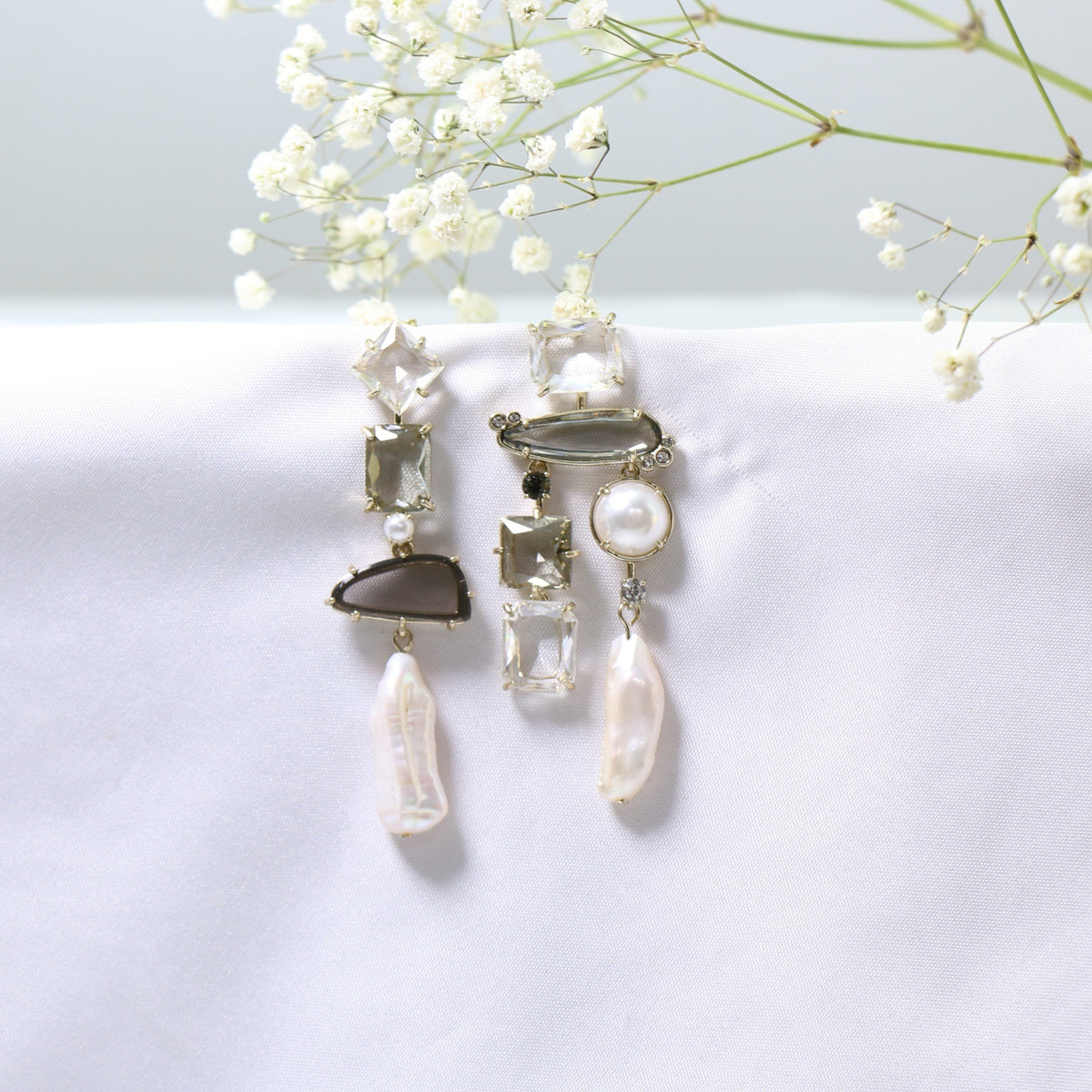 24K Solid Gold Plated Asymmetric Pearl Earrings Baroque Style