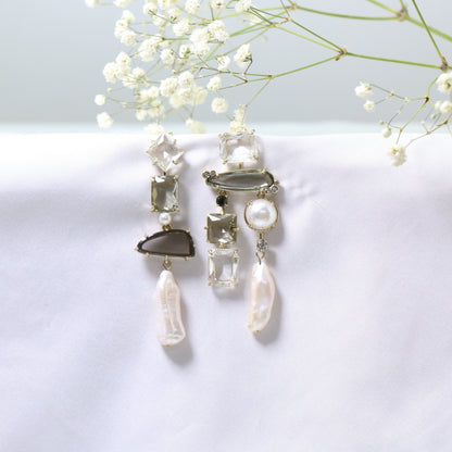 24K Solid Gold Plated Asymmetric Pearl Earrings Baroque Style