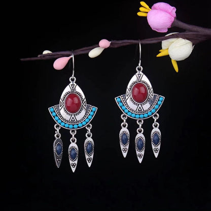 Vintage Jewelry Feather Tassel Earrings Bohemian Chandelier Earrings