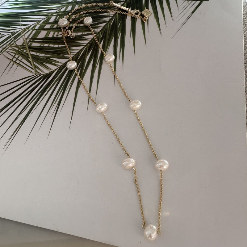 24K Gold Plated Hypoallergenic Brass Chain Freshwater Pearls Necklace