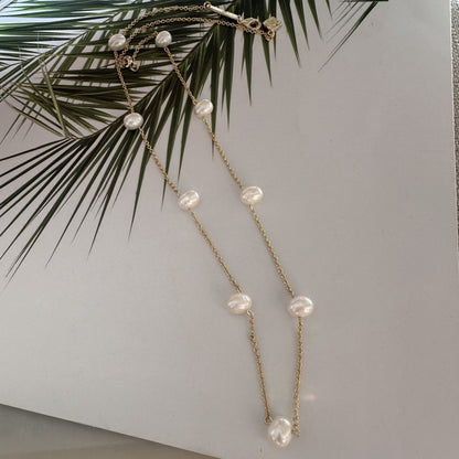 24K Gold Plated Hypoallergenic Brass Chain Freshwater Pearls Necklace