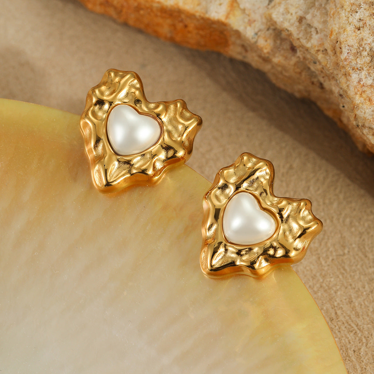 18k Gold Plated Necklace Bracelet Irregular Heart Pearl Earrings Gorgeous Jewelry Set