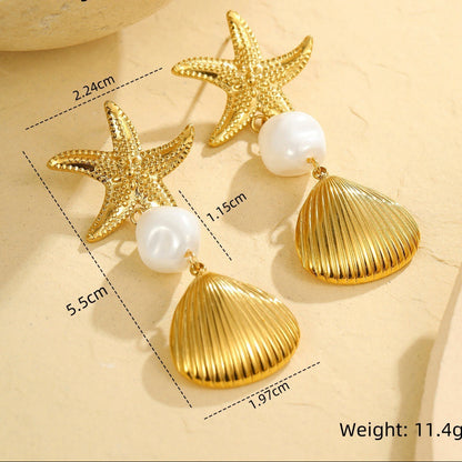 18k Gold Plated Starfish Drop Earrings Gorgeous Jewelry